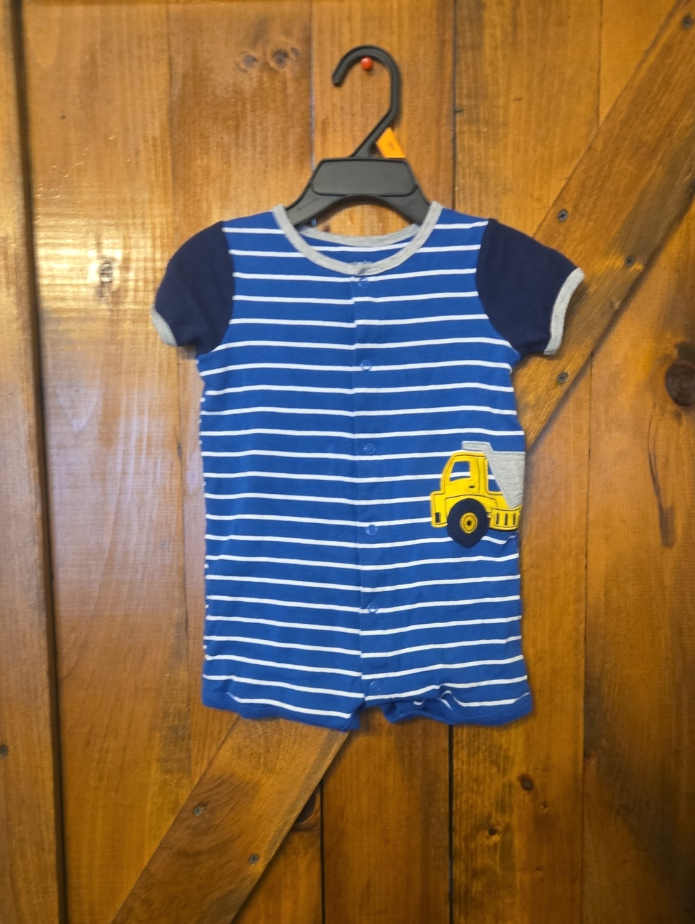 Carter's Blue White Striped One-Piece with Yellow Truck